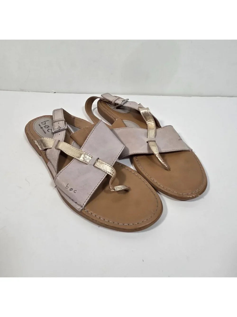 b.o.c. Lowery Cream Gold Leather Sandals Boho Coastal Minimalist Size 10